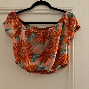 AERIE FLORAL OFF SHOULDER CROP TOP